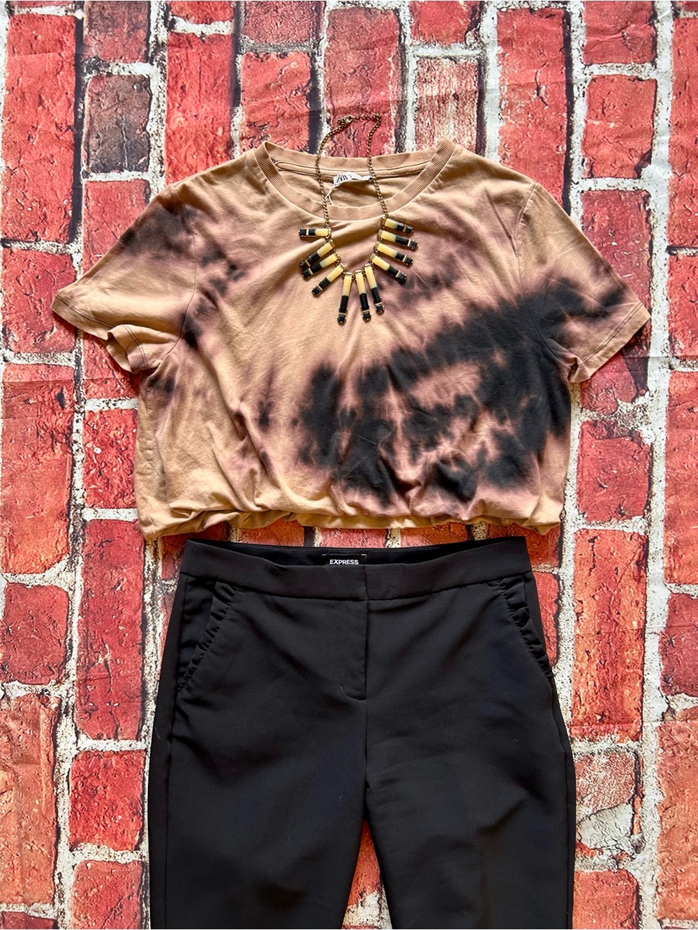 NWT Zara Tan and Black Tie-Dye Crop Top